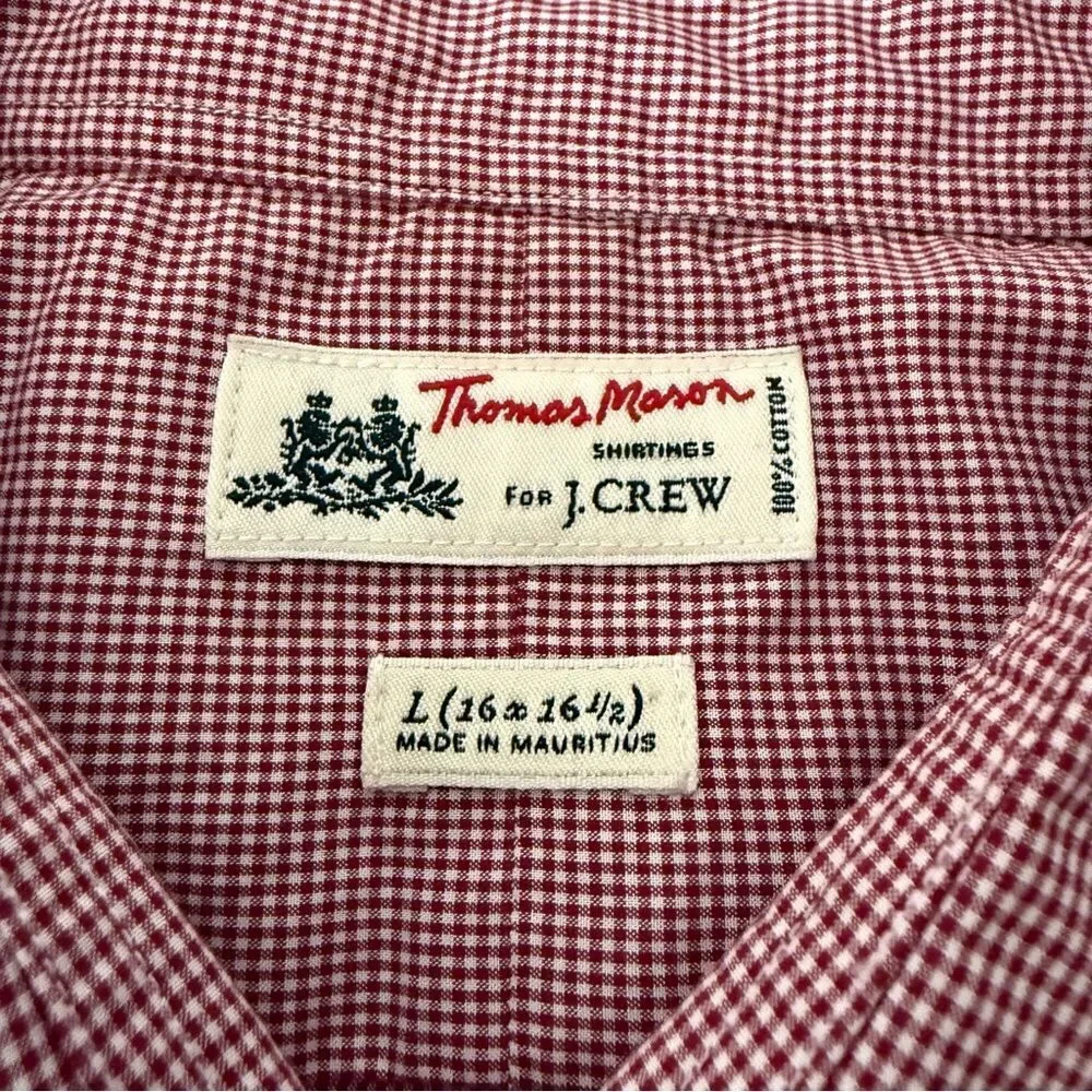 Thomas Mason J Crew Shirt Mens Sz L Red Gingham Checkered Long Sleeve Office